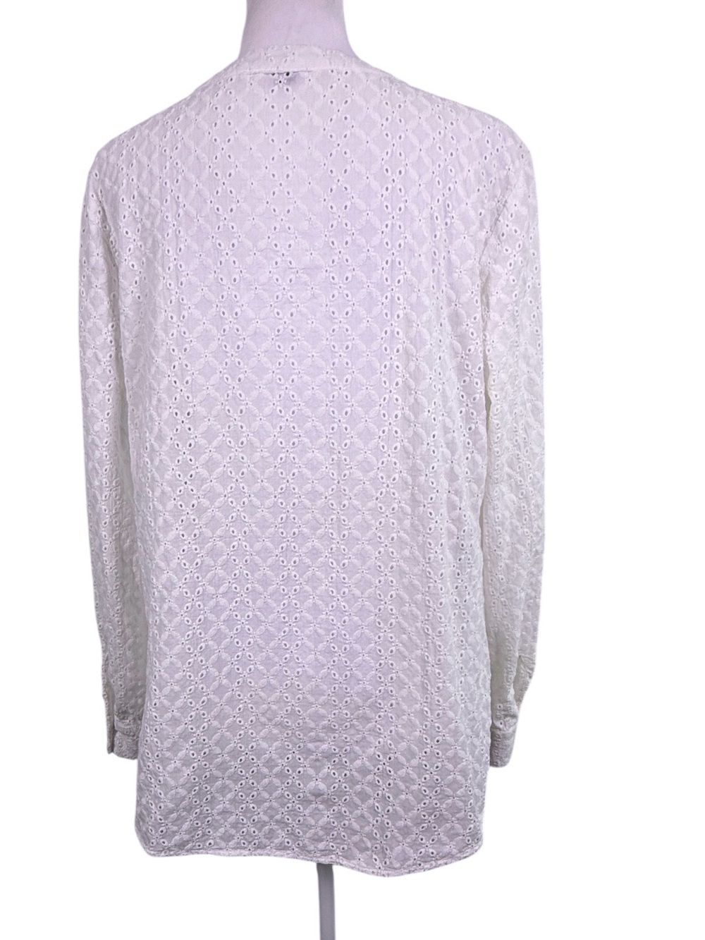 Fever White Eyelet Embroidered Pintuck Button Front Boho Tunic Blouse S - Picture 5 of 11